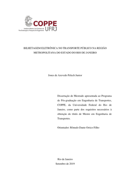 Bilhetagem Eletrônica No Transporte Público Na Região Metropolitana Do Estado Do Rio De Janeiro