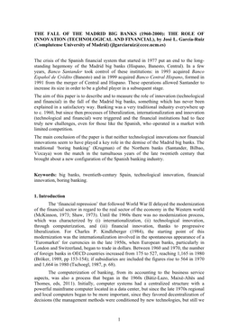 THE FALL of the MADRID BIG BANKS (1960-2000): the ROLE of INNOVATION (TECHNOLOGICAL and FINANCIAL), by José L