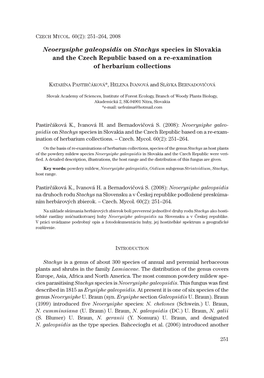 Neoerysiphe Galeopsidis on Stachys Species in Slovakia and the Czech Republic Based on a Re-Examination of Herbarium Collections