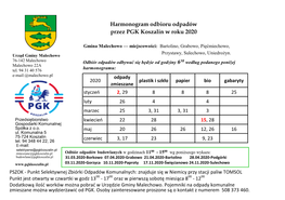 Harmonogram Odbioru Odpadów Przez PGK Koszalin W Roku 2020