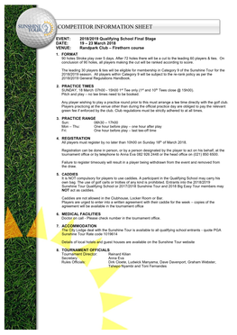 Competitor Information Sheet