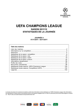 Uefa Champions League Saison 2011/12 Statistiques De La Journée