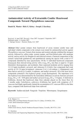 Antimicrobial Activity of Extractable Conifer Heartwood Compounds Toward Phytophthora Ramorum