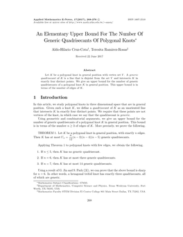 An Elementary Upper Bound for the Number of Generic Quadrisecants of Polygonal Knots∗