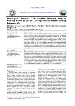 Investigasi Anomali TEC-Ionosfer Sebelum Letusan Gunung Lokon