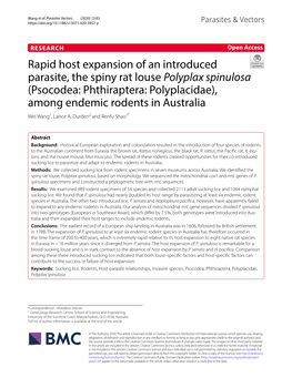 Polyplax Spinulosa (Psocodea: Phthiraptera: Polyplacidae), Among Endemic Rodents in Australia Wei Wang1, Lance A