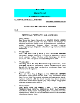 Malaysia Dewan Rakyat Aturan Urusan Mesyuarat