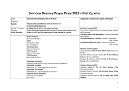 Swindon Deanery Prayer Diary 2019 – First Quarter
