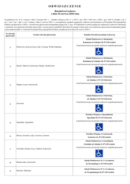 OBWIESZCZENIE Burmistrza Łochowa Z Dnia 10 Czerwca 2020 Roku