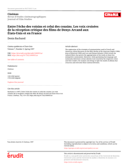 Entre L'écho Des Voisins Et Celui Des Cousins. Les Voix Croisées De La Réception Critique Des Films De Denys Arcand Aux Etats-Unis Et En France