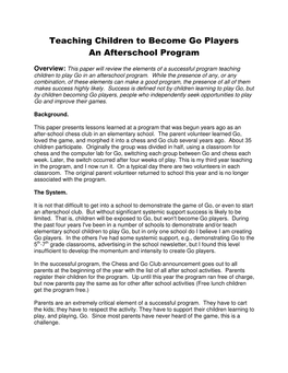 Teaching Children to Become Go Players an Afterschool Program