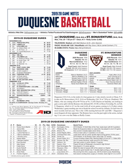 2019-20 Game Notes