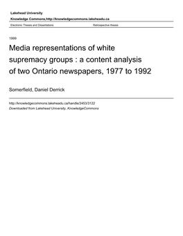 Media Representations of White Supremacy Groups : a Content Analysis of Two Ontario Newspapers, 1977 to 1992