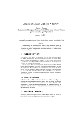 Attacks in Stream Ciphers: a Survey