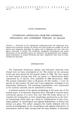 Cytheracea (Ostracoda) from the Uppermost ' Cretaceous and Lowermost Tertiary of Poland