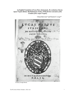 An English Translation of Luca Peto, Jurisconsul., De Restitutione Ductus