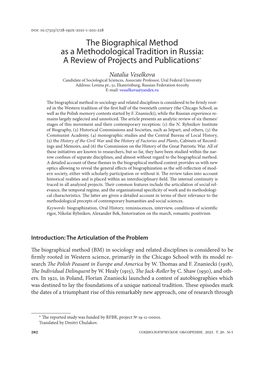 The Biographical Method As a Methodological Tradition in Russia: a Review of Projects and Publications*