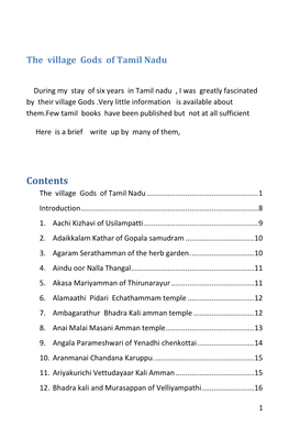 Contents the Village Gods of Tamil Nadu