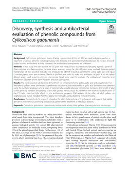 Discovery, Synthesis and Antibacterial Evaluation of Phenolic Compounds from Cylicodiscus Gabunensis Omar Aldulaimi1,2,4, Falko Drijfhout3, Fidelia I