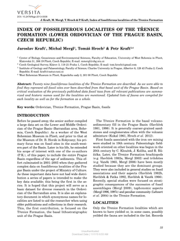 Index of Fossiliferous Localities of the Třenice Formation (Lower Ordovician of the Prague Basin, Czech Republic)