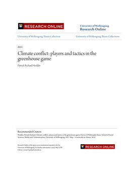 Climate Conflict: Players and Tactics in the Greenhouse Game Patrick Richard Hodder