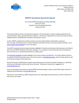 SMPTE Standards Quarterly Report
