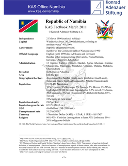 Republic of Namibia KAS Factbook March 2011 © Konrad-Adenauer-Stiftung E.V