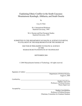 Explaining Ethnic Conflict in the South Caucasus: Mountainous Karabagh, Abkhazia, and South Ossetia