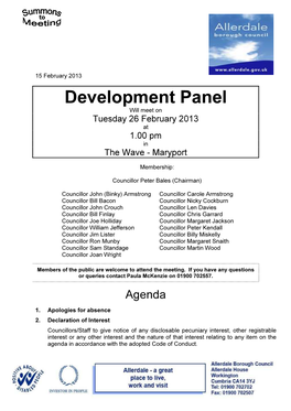 Development Panel Will Meet on Tuesday 26 February 2013 at 1.00 Pm in the Wave - Maryport