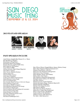 San Diego Music Thing - Previous Speakers 1/30/14, 10:12 AM