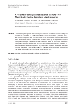 Earthquake Rediscovered: the 1948-1949 Monti Reatini (Central Apennines) Seismic Sequence