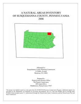 A Natural Areas Inventory of Susquehanna County, Pennsylvania 2006