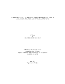 The Echoes of Ecclesiastes and T. S. Eliot in Look Homeward, Angel and of Time and the River