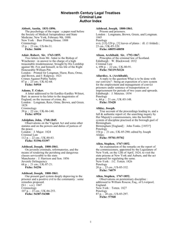 Nineteenth Century Legal Treatises Criminal Law Author Index