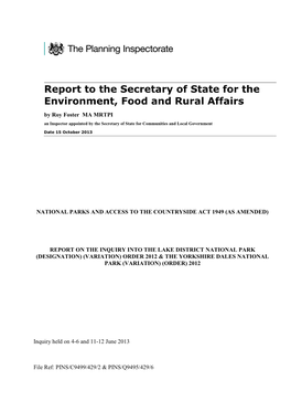 Report on the Inquiry Into the Lake District National Park (Designation) (Variation) Order 2012 & the Yorkshire Dales National Park (Variation) (Order) 2012