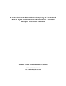 Carleton University Pension Fund: Complicity in Violations of Human Rights and International Humanitarian Law in the Occupied Palestinian Territories