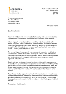 NLN Letter to PM 17.10.20