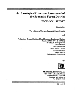 Archaeological Overview Assessment of the Squamish Forest District TECHNICAL REPORT