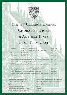 Trinity College Chapel Choral Services & Anthem Texts Lent Term