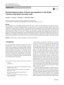 Bioarchaeological Analysis of Bronze Age Populations in the Xiaohe Cemetery Using Dental Non-Metric Traits