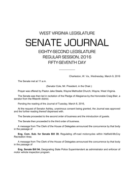 Senate Journal Eighty-Second Legislature Regular Session, 2016 Fifty-Seventh Day