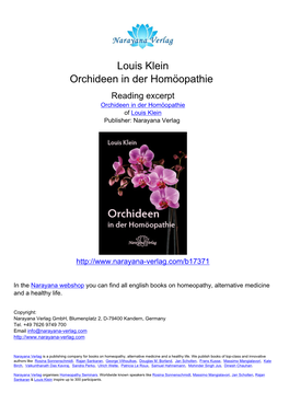Louis Klein Orchideen in Der Homöopathie Reading Excerpt Orchideen in Der Homöopathie of Louis Klein Publisher: Narayana Verlag
