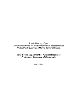 Public Hearing of the Joint Review Panel for the Environmental Assessment of Whites Point Quarry and Marine Terminal Project