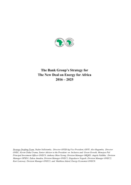 The Bank Group's Strategy for the New Deal on Energy for Africa 2016