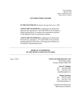 ONTARIO ENERGY BOARD in the MATTER of the Ontario Energy Board Act, 1998 and in the MATTER of an Application by Hydro One Networ