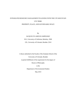 Integrated Resource Management Planning with the Ute Mountain Ute Tribe: Property, Place, and Governable Space