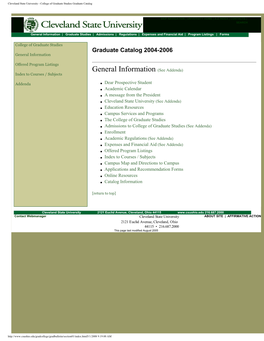 College of Graduate Studies Graduate Catalog