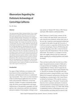 Observations Regarding the Prehistoric Archaeology of Central Baja California