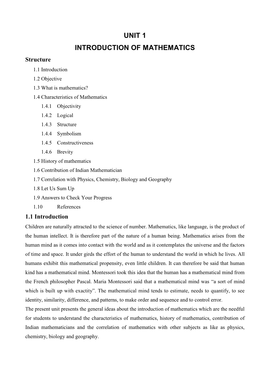 Unit 1 Introduction of Mathematics