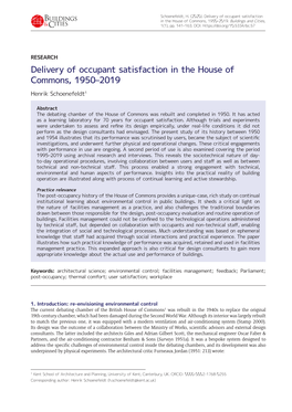 Delivery of Occupant Satisfaction in the House of Commons, 1950–2019